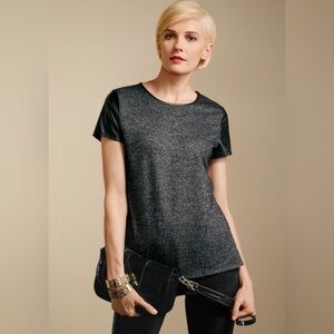 Talbots knit wool blend top S Small black grey short sleeve warm autumn fall
